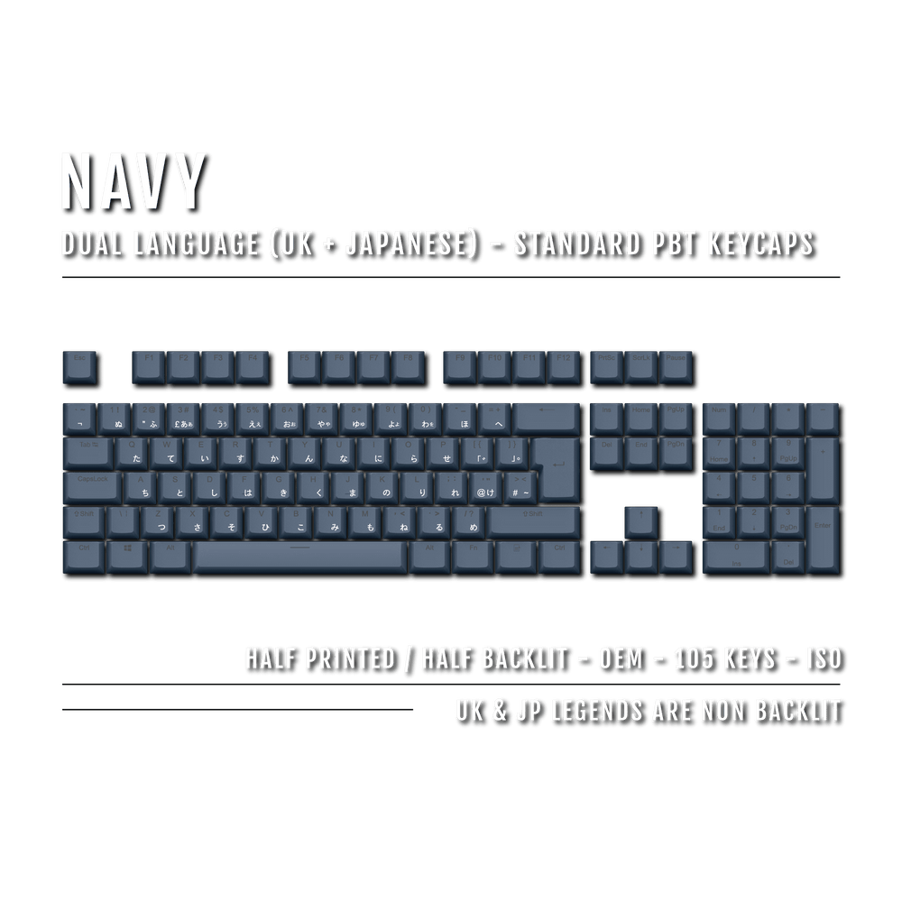 Navy UK & Japanese Dual Language PBT Keycaps Krome Keycaps LTD