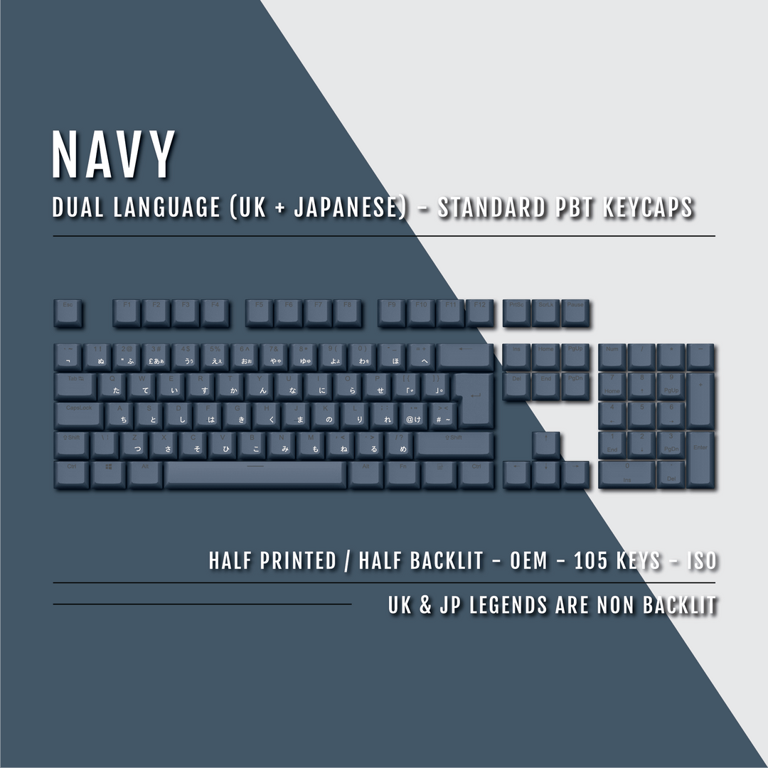 Navy UK & Japanese Dual Language PBT Keycaps Krome Keycaps LTD