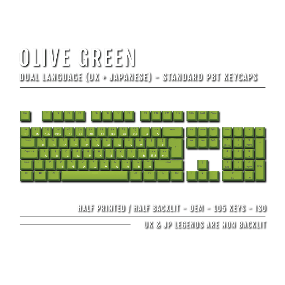 Olive Green UK & Japanese Dual Language PBT Keycaps Krome Keycaps LTD