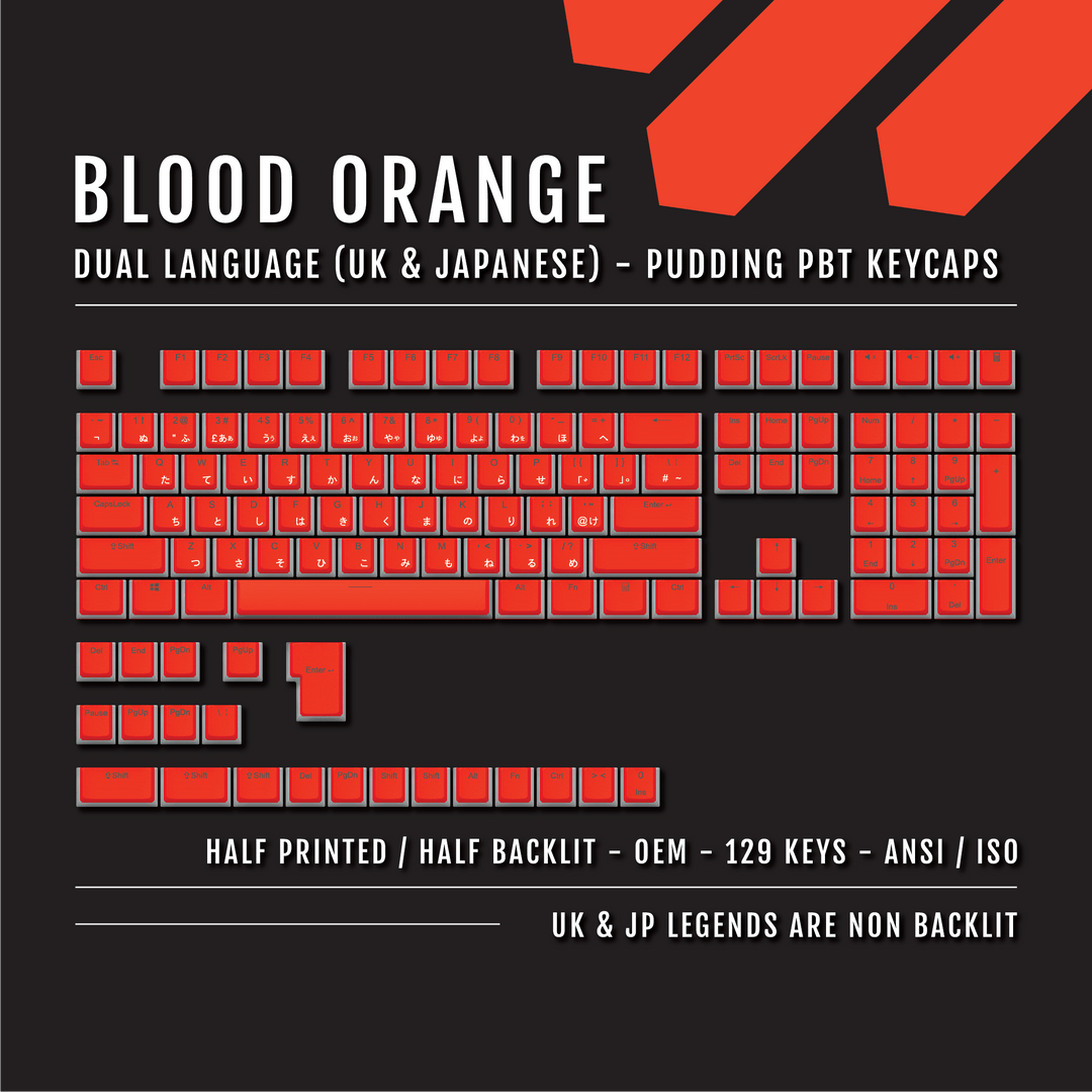 Blood Orange UK & Japanese Dual Language PBT Pudding Keycaps Krome Keycaps LTD Kanji Pudding