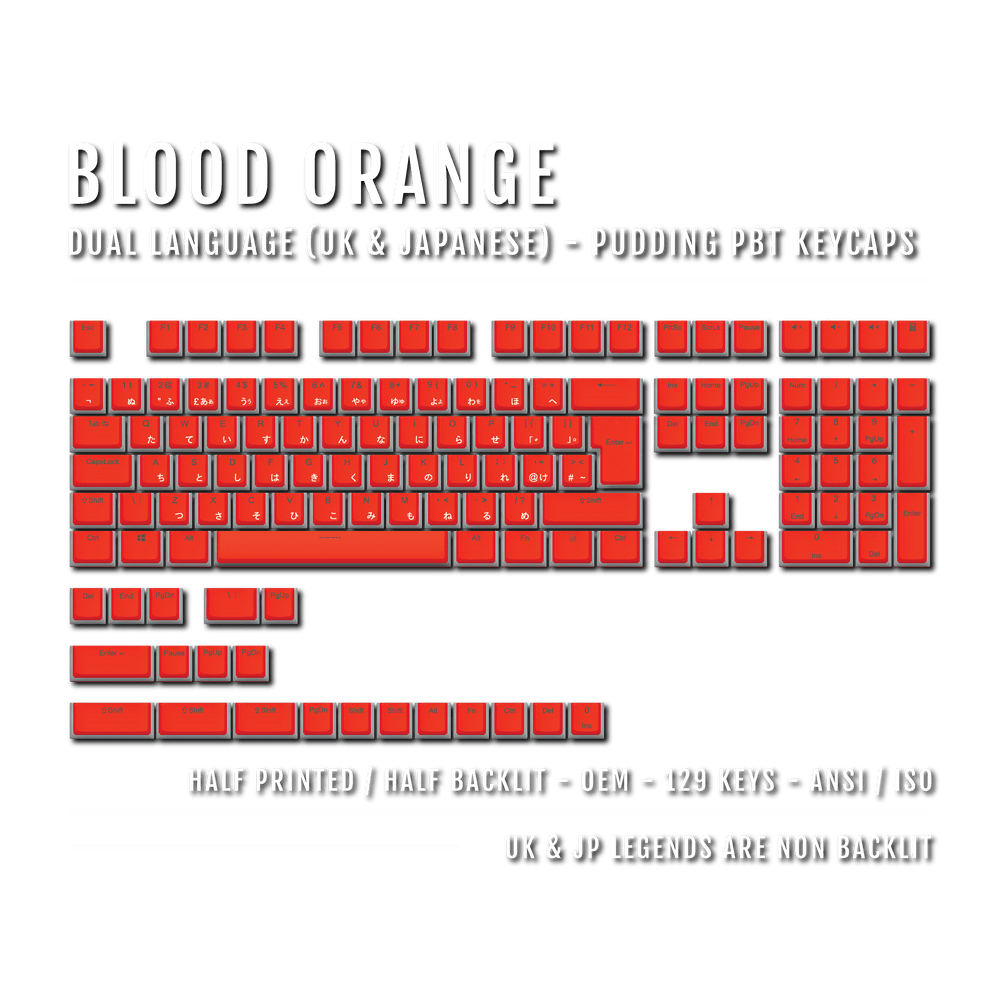 Blood Orange UK & Japanese Dual Language PBT Pudding Keycaps Krome Keycaps LTD