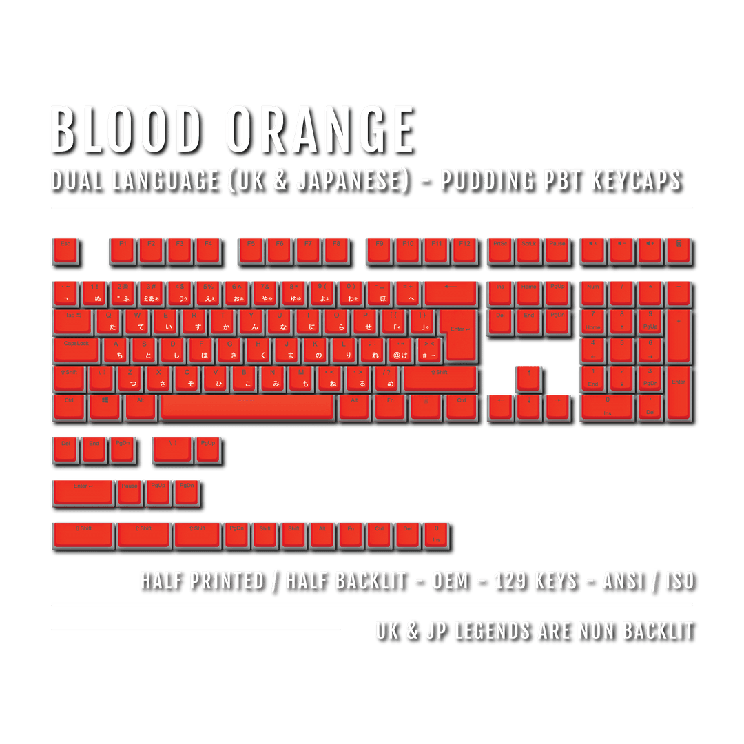 Blood Orange UK & Japanese Dual Language PBT Pudding Keycaps Krome Keycaps LTD Kanji Pudding