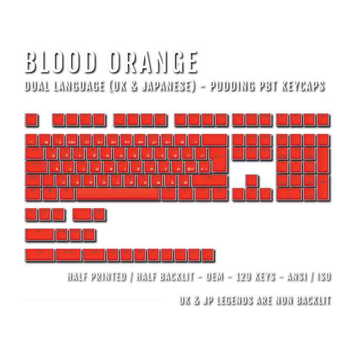 Blood Orange UK & Japanese Dual Language PBT Pudding Keycaps Krome Keycaps LTD Kanji Pudding