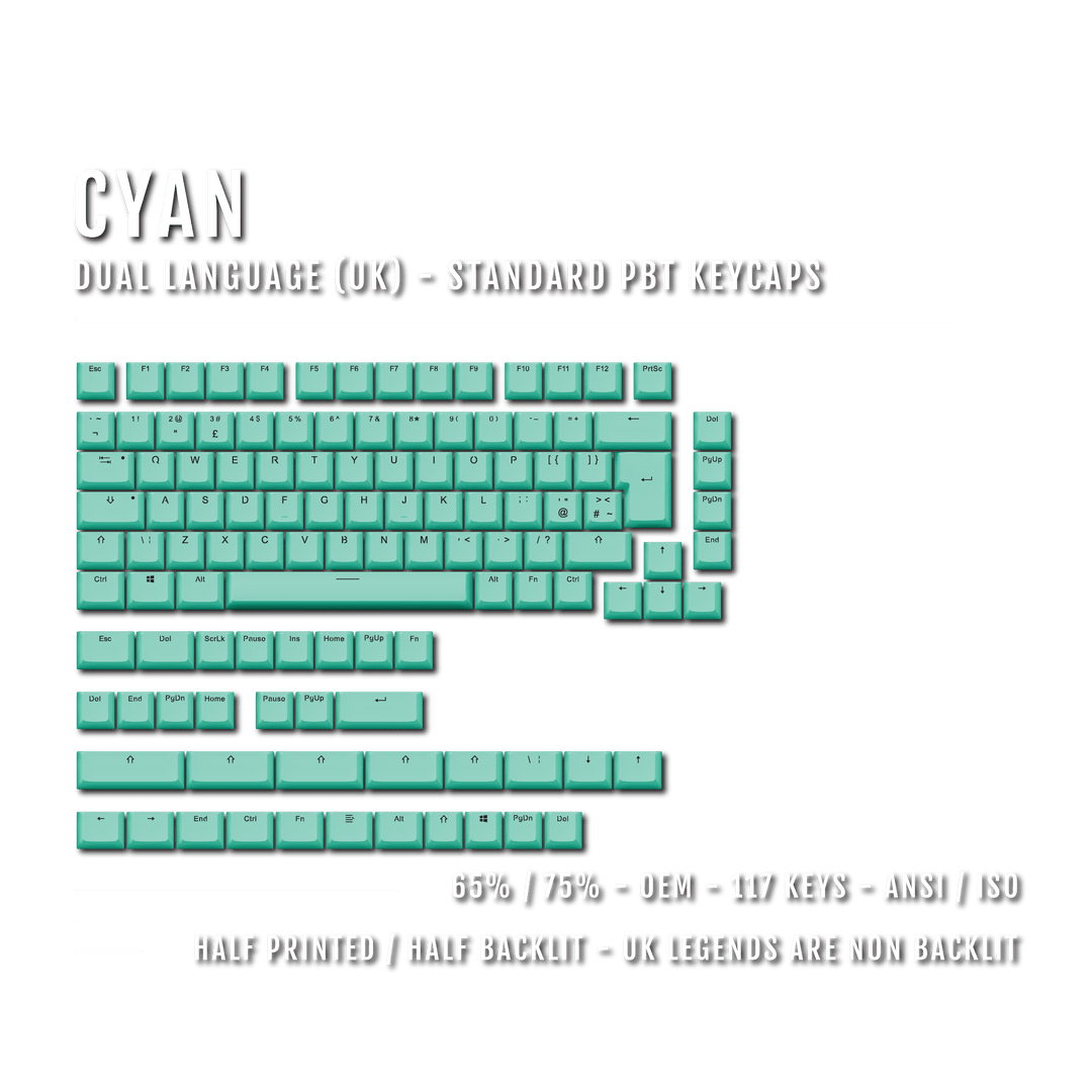 Cyan UK Dual Language PBT Keycaps - 65/75% Krome Keycaps LTD Single Colour, UK