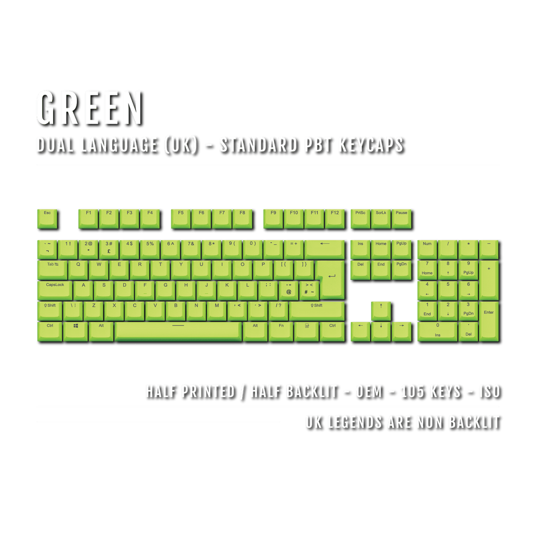 Green UK Dual Language PBT Keycaps Krome Keycaps LTD Single Colour, UK