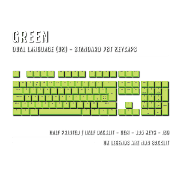 Green UK Dual Language PBT Keycaps Krome Keycaps LTD Single Colour, UK