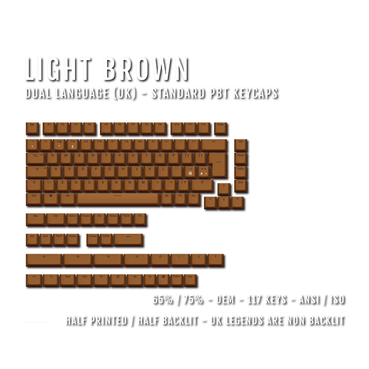 Light Brown UK Dual Language PBT Keycaps – 65/75% Krome Keycaps LTD Single Colour, UK