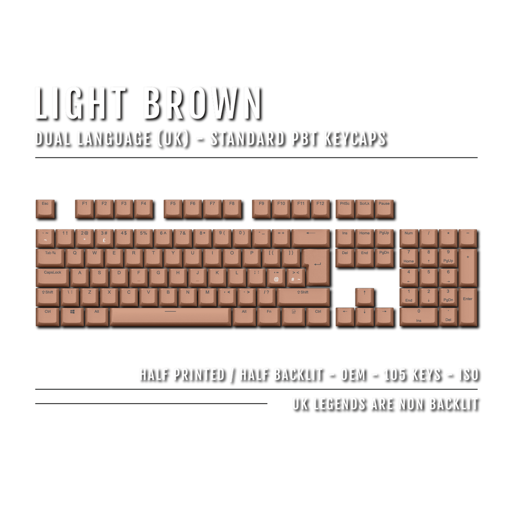 Light Brown UK Dual Language PBT Keycaps Krome Keycaps LTD Single Colour, UK