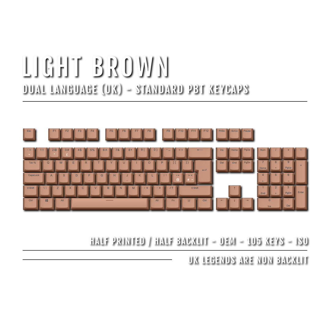 Light Brown UK Dual Language PBT Keycaps Krome Keycaps LTD Single Colour, UK