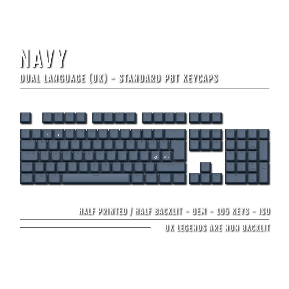 Navy UK Dual Language PBT Keycaps Krome Keycaps LTD Single Colour, UK