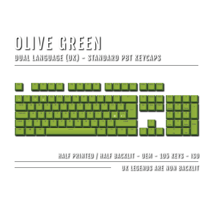 Olive Green UK Dual Language PBT Keycaps Krome Keycaps LTD Single Colour, UK