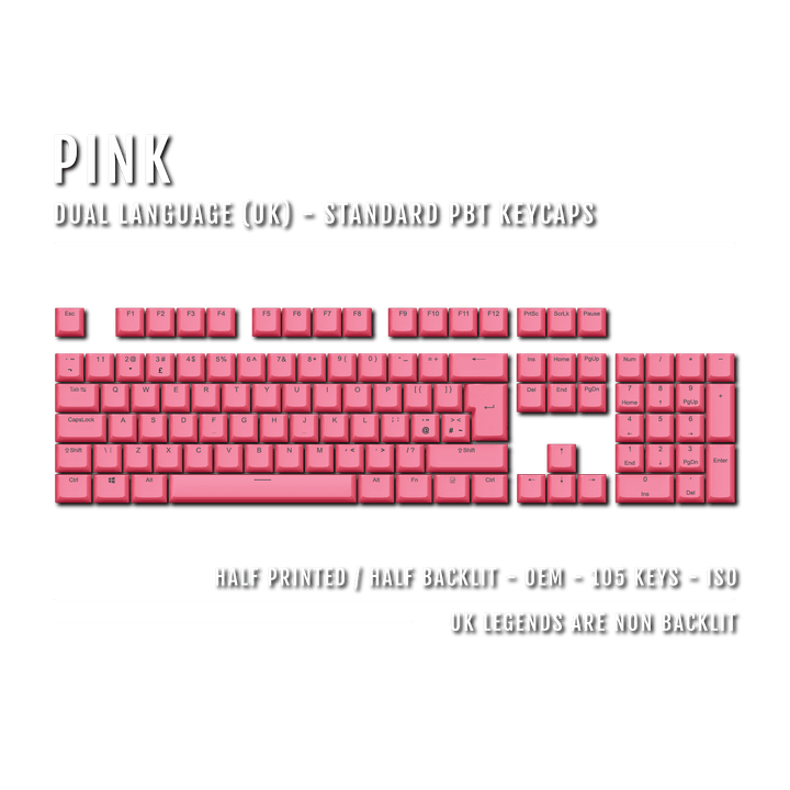 Pink UK Dual Language PBT Keycaps Krome Keycaps LTD Single Colour, UK