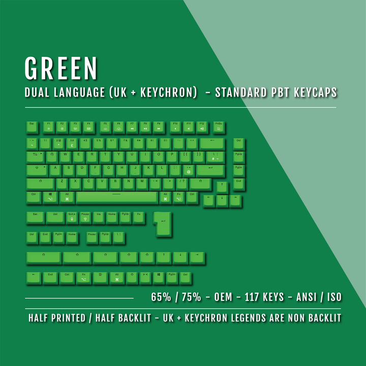 Green UK & Keychron (Layout) Dual Language PBT Keycaps - 65/75% Krome Keycaps LTD mac & multimedia