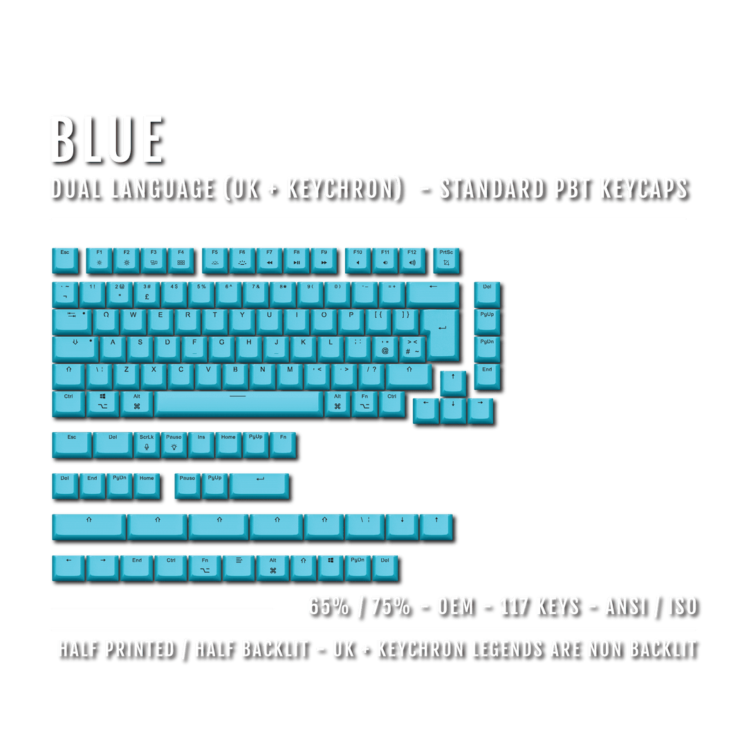 Blue UK & Keychron (Layout) Dual Language PBT Keycaps - 65/75% Krome Keycaps LTD mac & multimedia