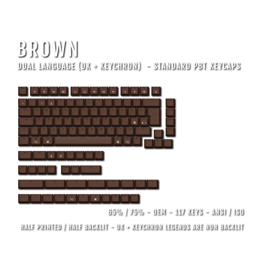 Brown UK & Keychron (Layout) Dual Language PBT Keycaps - 65/75% Krome Keycaps LTD mac & multimedia