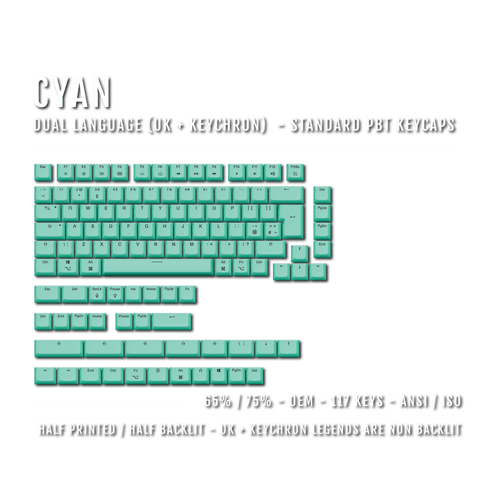 Cyan UK & Keychron (Layout) Dual Language PBT Keycaps - 65/75% Krome Keycaps LTD mac & multimedia