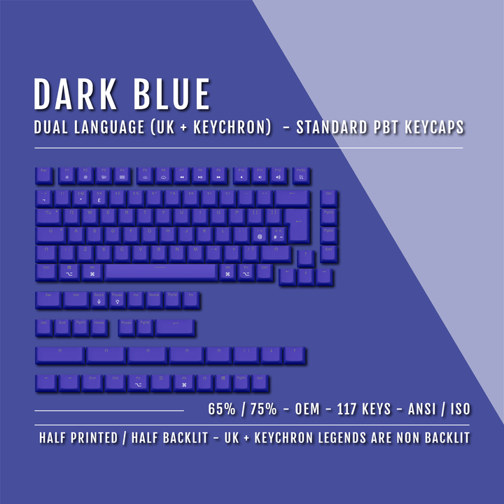 Dark Blue UK & Keychron (Layout) Dual Language PBT Keycaps – 65/75%