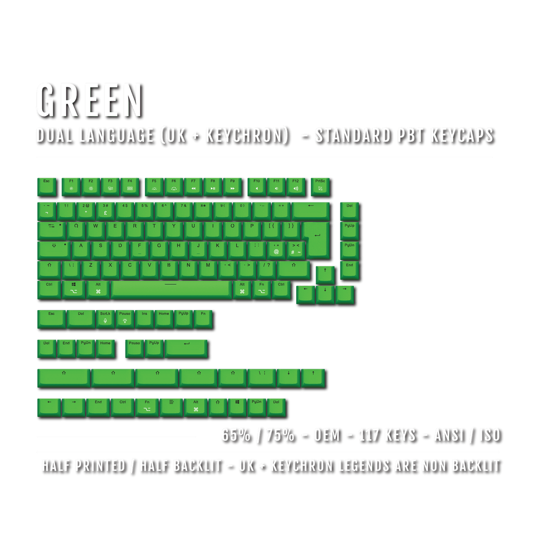 Green UK & Keychron (Layout) Dual Language PBT Keycaps - 65/75% Krome Keycaps LTD mac & multimedia