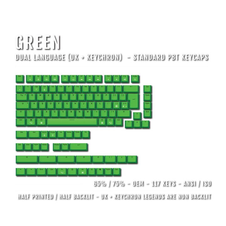 Green UK & Keychron (Layout) Dual Language PBT Keycaps - 65/75% Krome Keycaps LTD mac & multimedia