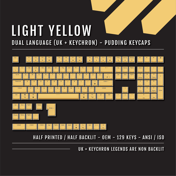 Light Yellow UK & Keychron (Layout) Dual Language PBT Pudding Keycaps Krome Keycaps LTD Mac & Multimedia Pudding