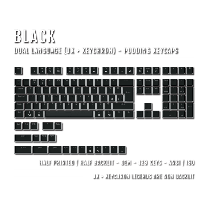 Black UK & Keychron (Layout) Dual Language PBT Pudding Keycaps Krome Keycaps LTD Mac & Multimedia Pudding