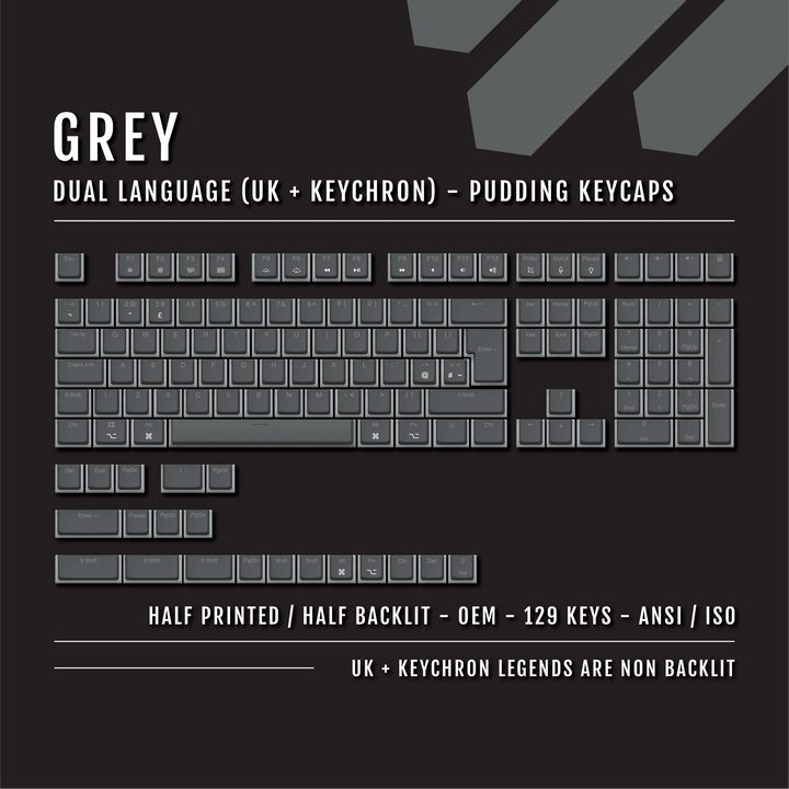 Grey UK & Keychron (Layout) Dual Language PBT Pudding Keycaps Krome Keycaps LTD Mac & Multimedia Pudding