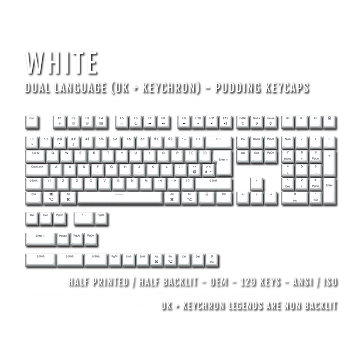 White UK & Keychron (Layout) Dual Language PBT Pudding Keycaps Krome Keycaps LTD Mac & Multimedia Pudding