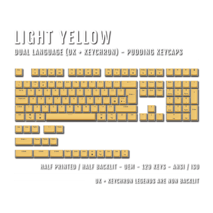 Light Yellow UK & Keychron (Layout) Dual Language PBT Pudding Keycaps Krome Keycaps LTD Mac & Multimedia Pudding