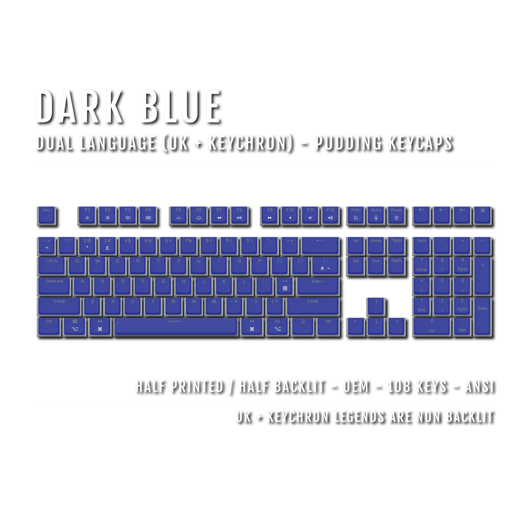 Dark Blue UK & Keychron (Layout) Dual Language PBT Pudding Keycaps Krome Keycaps LTD Mac & Multimedia Pudding