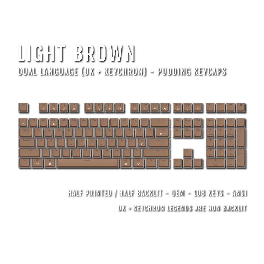 Light Brown UK & Keychron (Layout) Dual Language PBT Pudding Keycaps Krome Keycaps LTD Mac & Multimedia Pudding