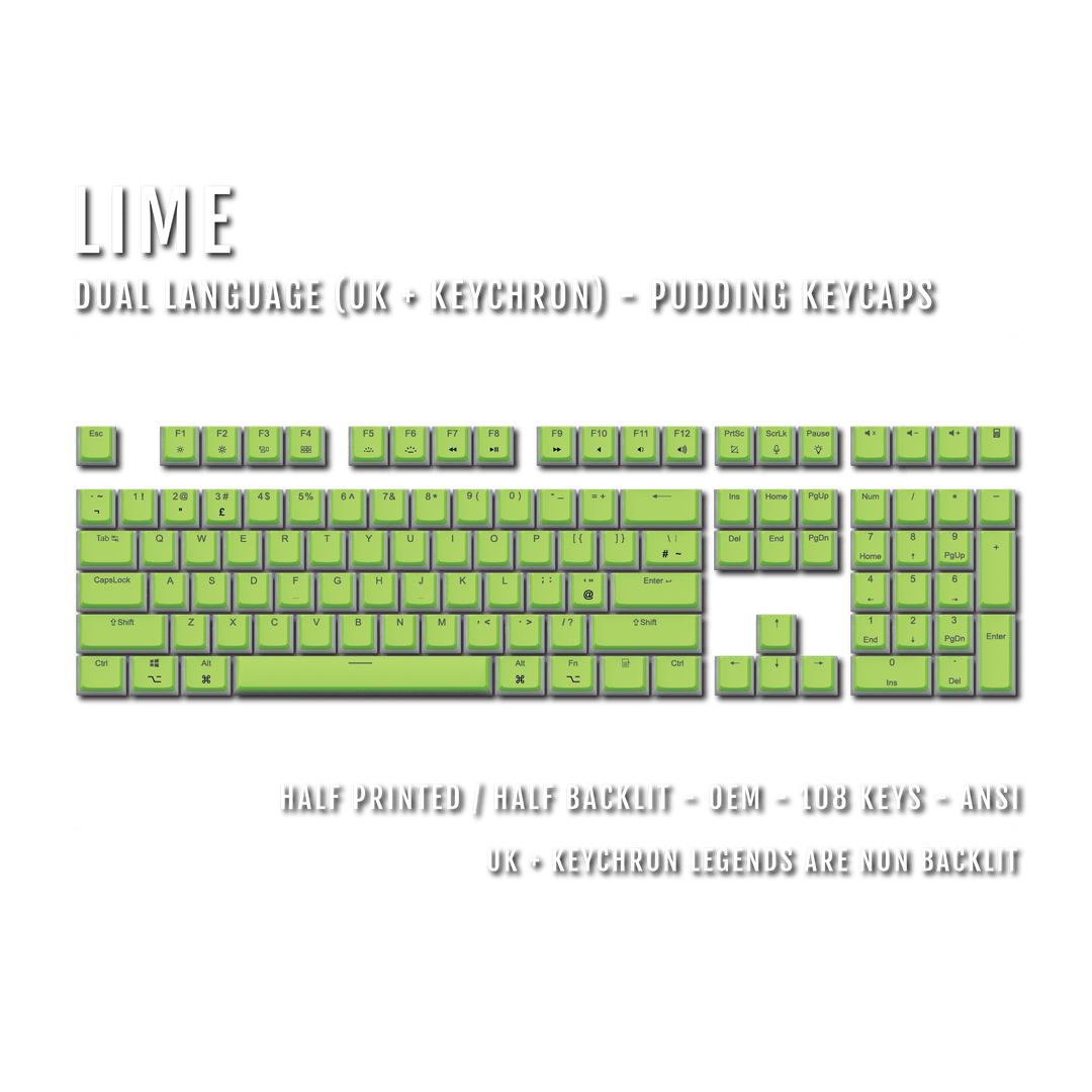 Lime UK & Keychron (Layout) Dual Language PBT Pudding Keycaps Krome Keycaps LTD Mac & Multimedia Pudding