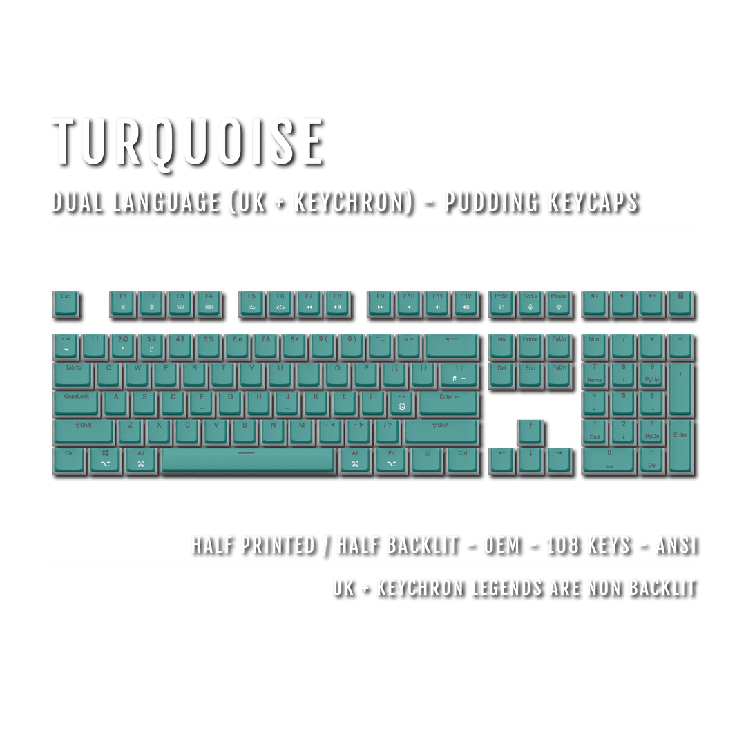 Turquoise UK & Keychron (Layout) Dual Language PBT Pudding Keycaps Krome Keycaps LTD Mac & Multimedia Pudding