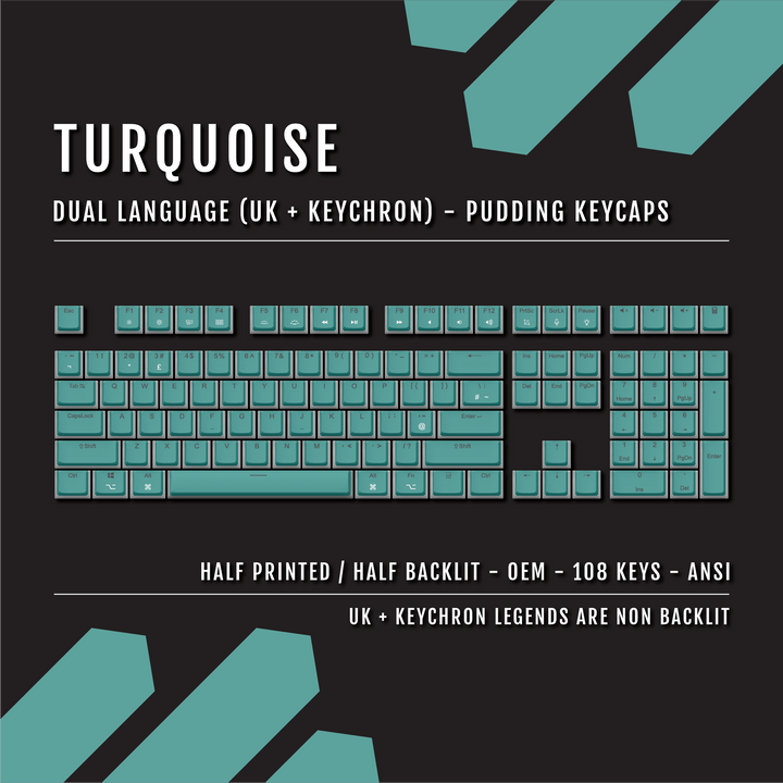 Turquoise UK & Keychron (Layout) Dual Language PBT Pudding Keycaps Krome Keycaps LTD Mac & Multimedia Pudding