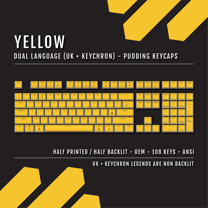 Yellow UK & Keychron (Layout) Dual Language PBT Pudding Keycaps Krome Keycaps LTD Mac & Multimedia Pudding