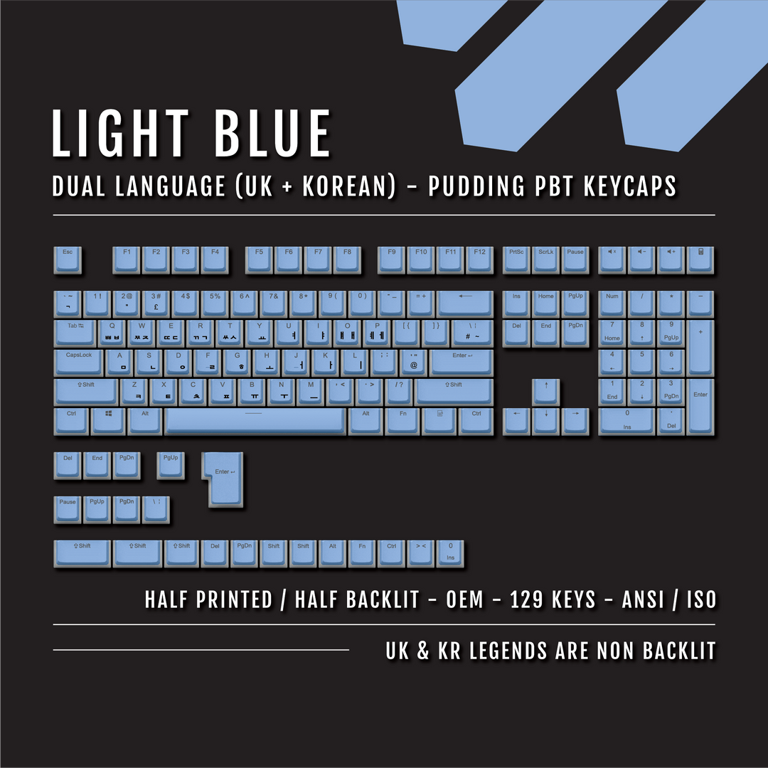 Light Blue UK & Korean Dual Language PBT Pudding Keycaps Krome Keycaps LTD Korean Pudding