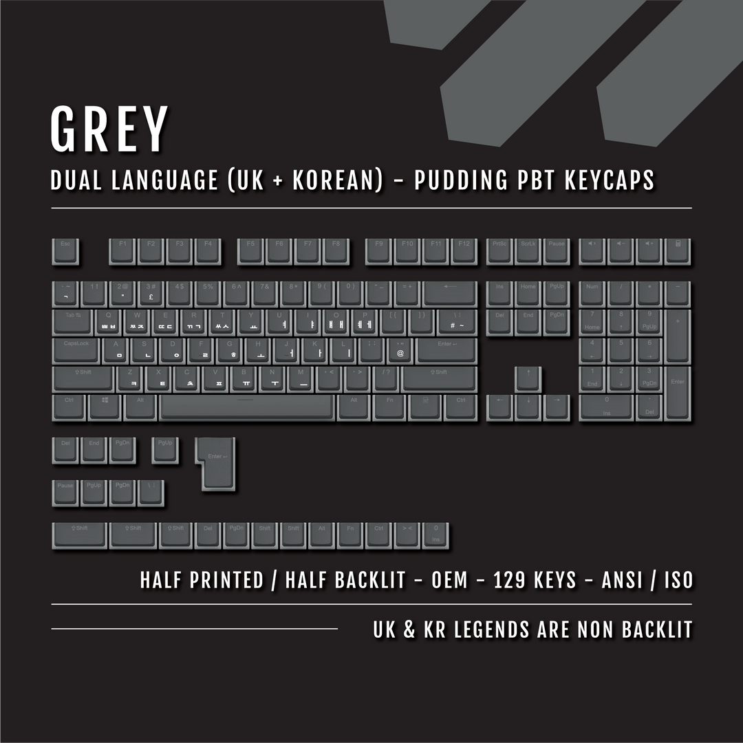 Grey UK & Korean Dual Language PBT Pudding Keycaps Krome Keycaps LTD Korean Pudding