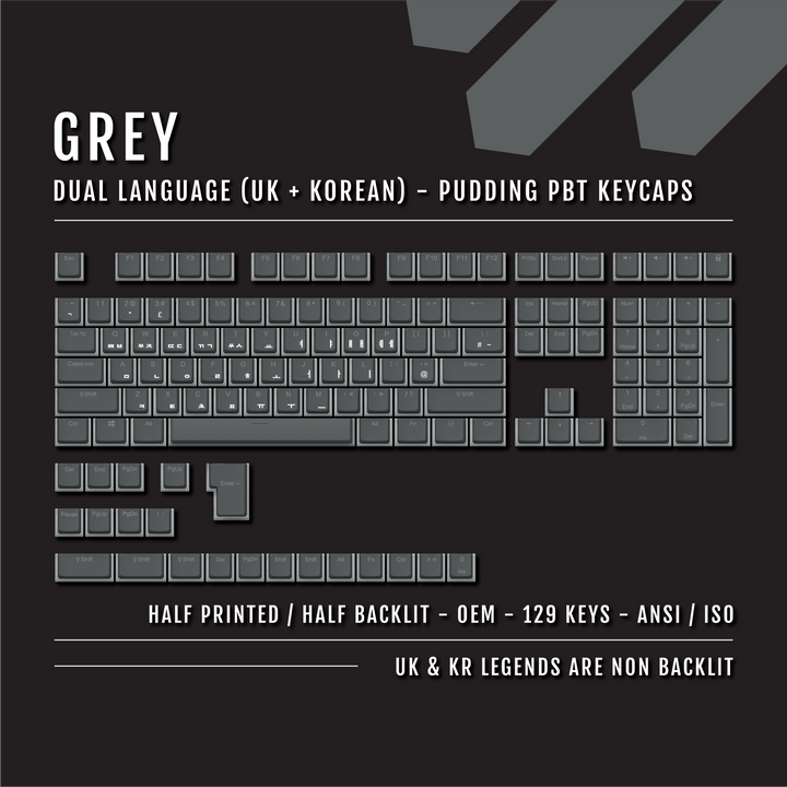 Grey UK & Korean Dual Language PBT Pudding Keycaps Krome Keycaps LTD Korean Pudding