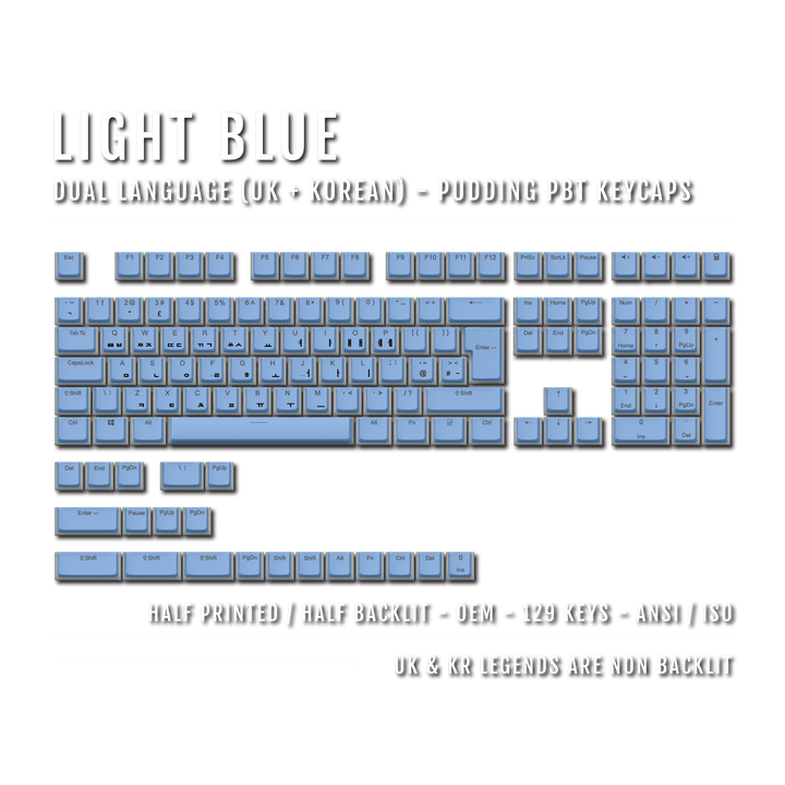 Light Blue UK & Korean Dual Language PBT Pudding Keycaps Krome Keycaps LTD Korean Pudding