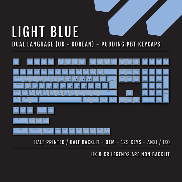 Light Blue UK & Korean Dual Language PBT Pudding Keycaps Krome Keycaps LTD Korean Pudding