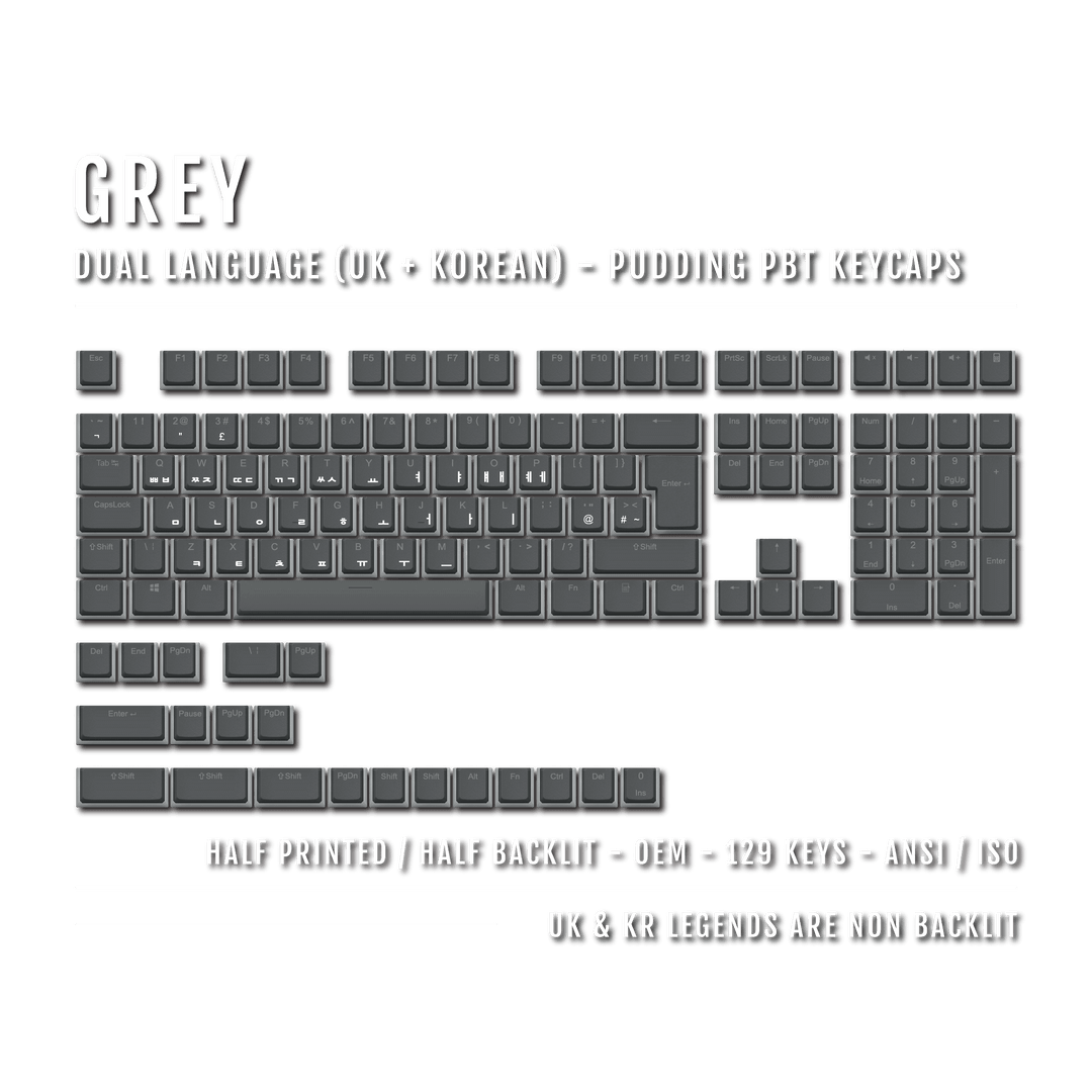 Grey UK & Korean Dual Language PBT Pudding Keycaps Krome Keycaps LTD Korean Pudding