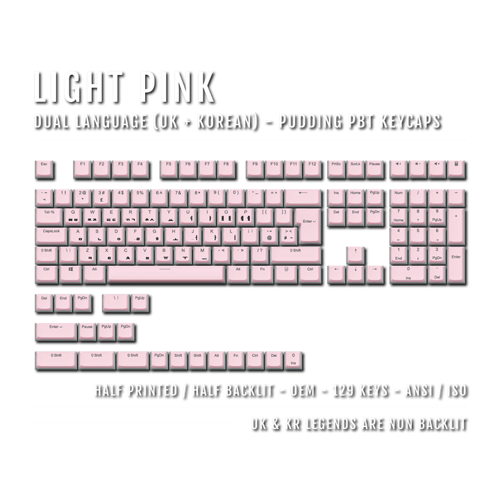 Light Pink UK & Korean Dual Language PBT Pudding Keycaps Krome Keycaps LTD Korean Pudding