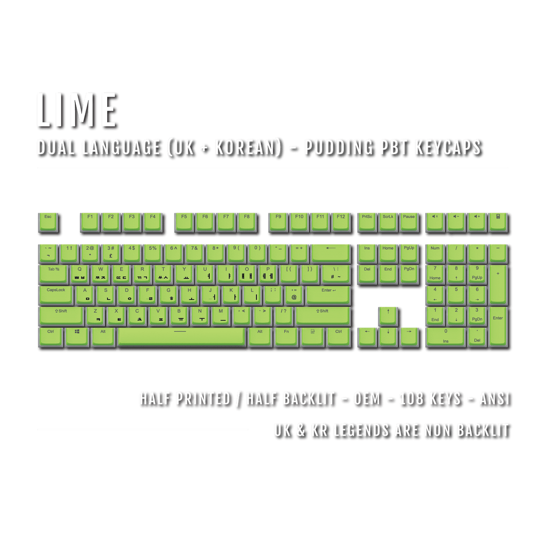 Lime UK & Korean Dual Language PBT Pudding Keycaps Krome Keycaps LTD 