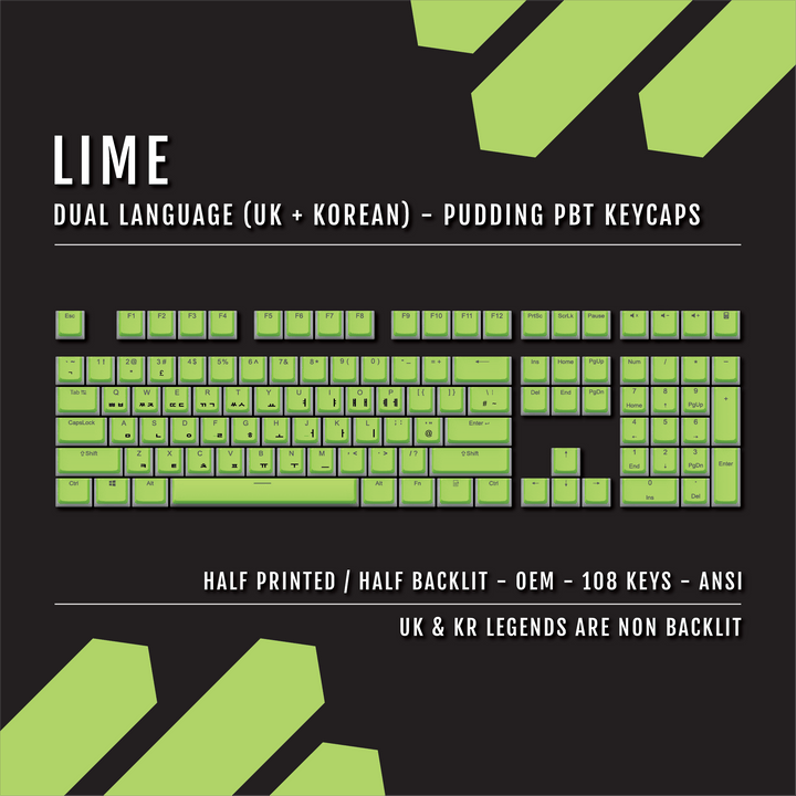 Lime UK & Korean Dual Language PBT Pudding Keycaps Krome Keycaps LTD 