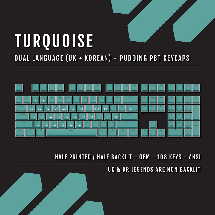 Turquoise UK & Korean Dual Language PBT Pudding Keycaps Krome Keycaps LTD 