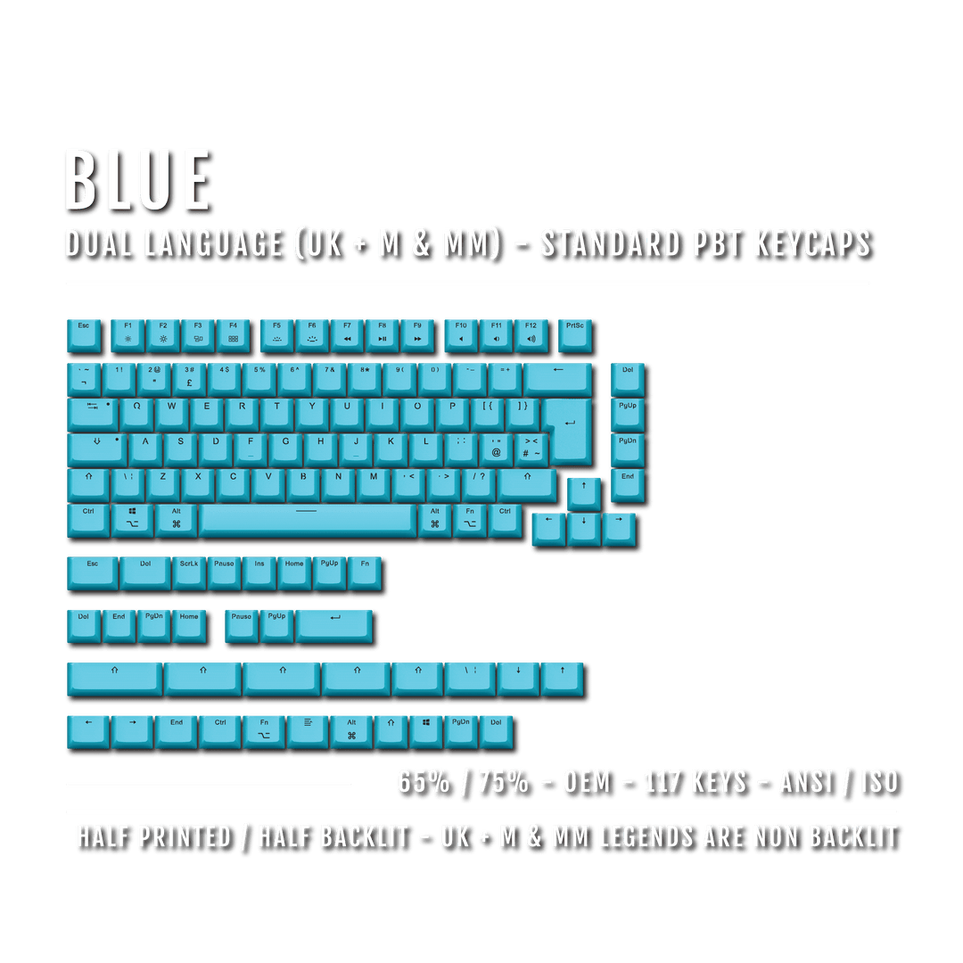 Blue UK & Mac/Multimedia Dual Language PBT Keycaps - 65/75% Krome Keycaps LTD mac & multimedia