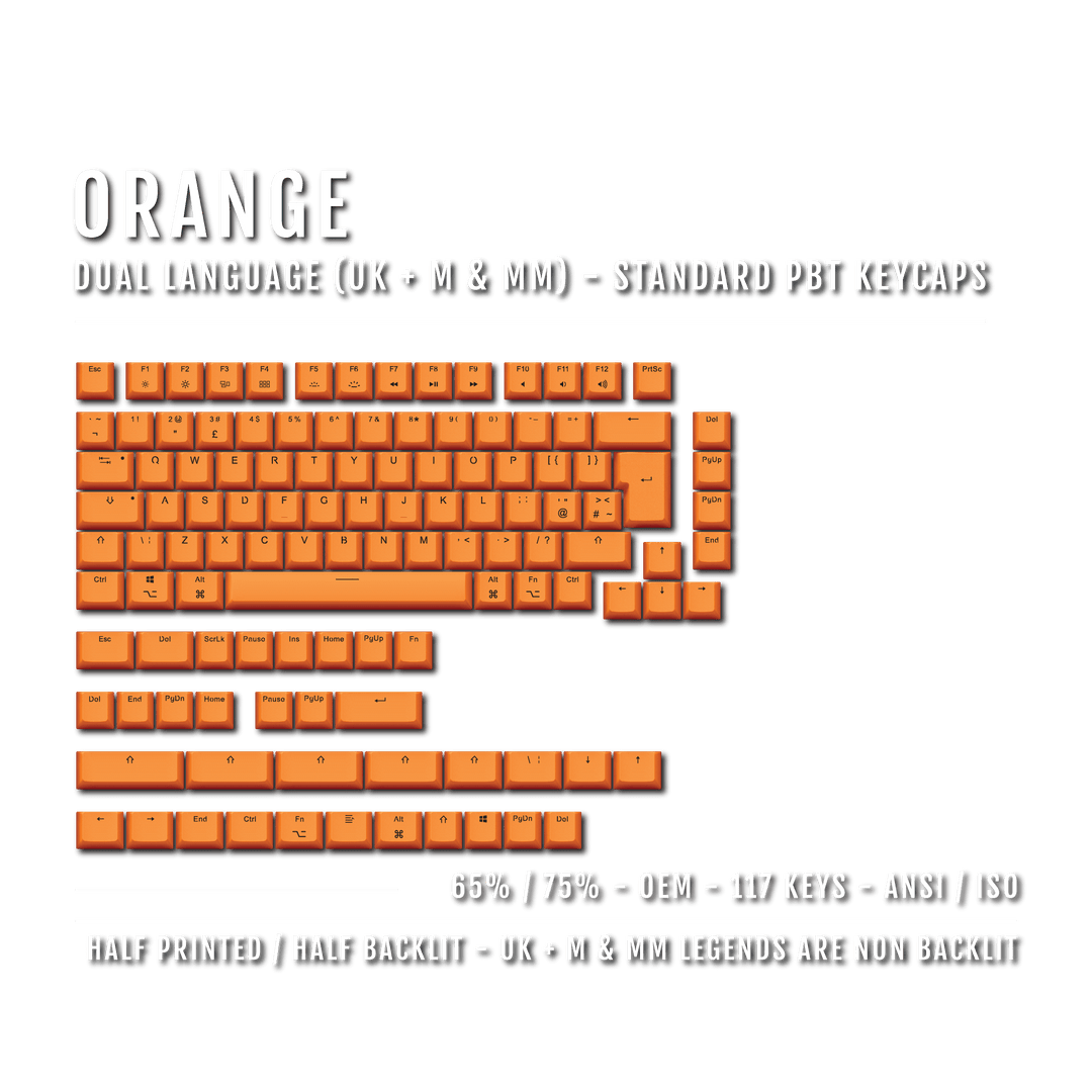 Orange UK & Mac/Multimedia Dual Language PBT Keycaps - 65/75% Krome Keycaps LTD mac & multimedia