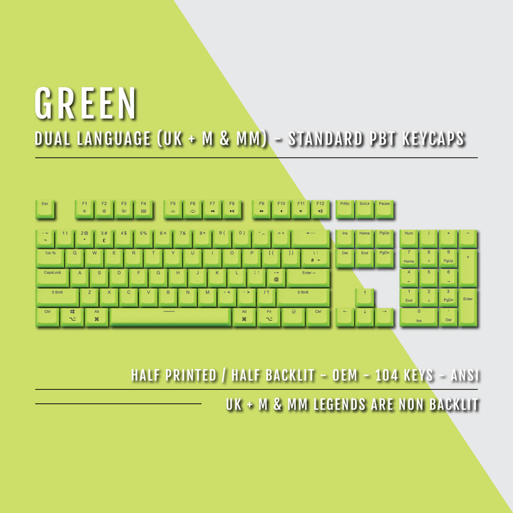 Green UK & Mac/Multimedia Dual Language PBT Keycaps Krome Keycaps LTD mac & multimedia