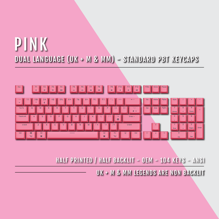 Pink UK & Mac/Multimedia Dual Language PBT Keycaps Krome Keycaps LTD mac & multimedia