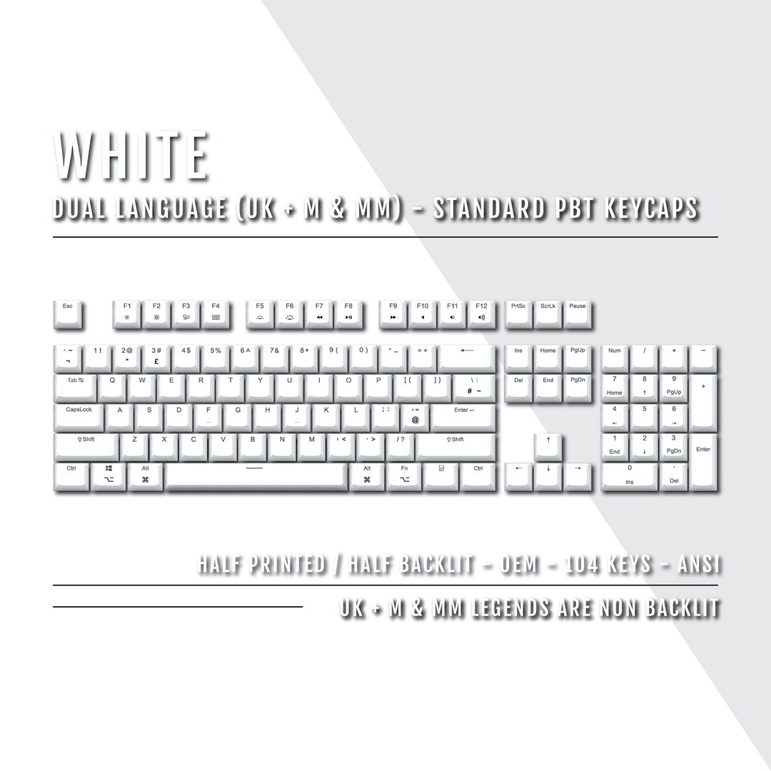 White UK & Mac/Multimedia Dual Language PBT Keycaps Krome Keycaps LTD mac & multimedia