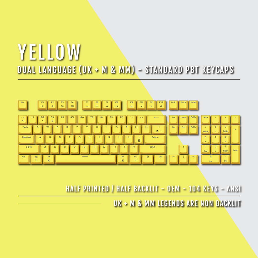 Yellow UK & Mac/Multimedia Dual Language PBT Keycaps Krome Keycaps LTD mac & multimedia